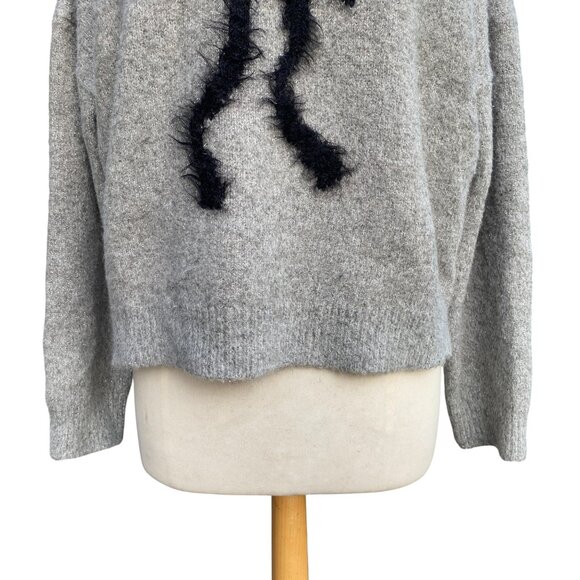 Maeve Anthropologie Sparkle Gray Bow Sweater Slouchy Oversized Holiday Party-L - Picture 5 of 10